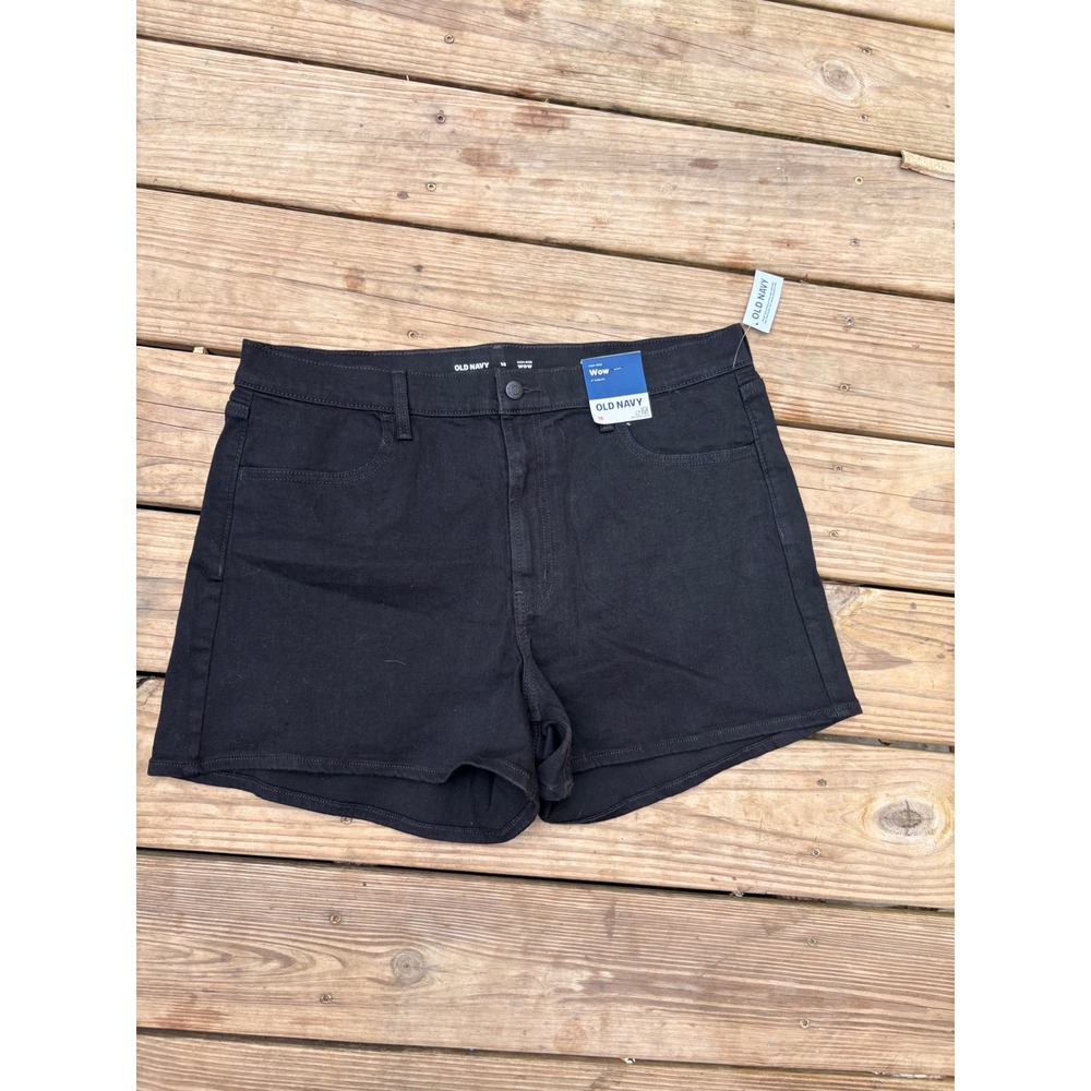 Old Navy Wow High-Rise Black Denim Shorts 4 Inch Inseam Size 16 NWT